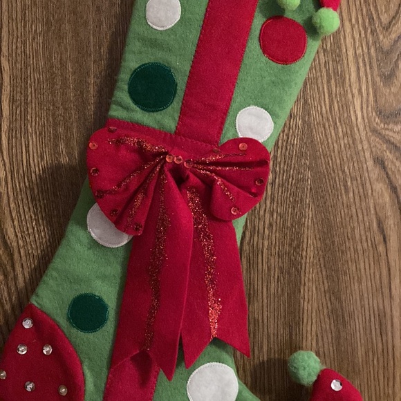 20x13” Fancy Colorful Christmas Stocking Bow, Glitter, Sequins, Pom Poms Felt - Picture 2 of 8